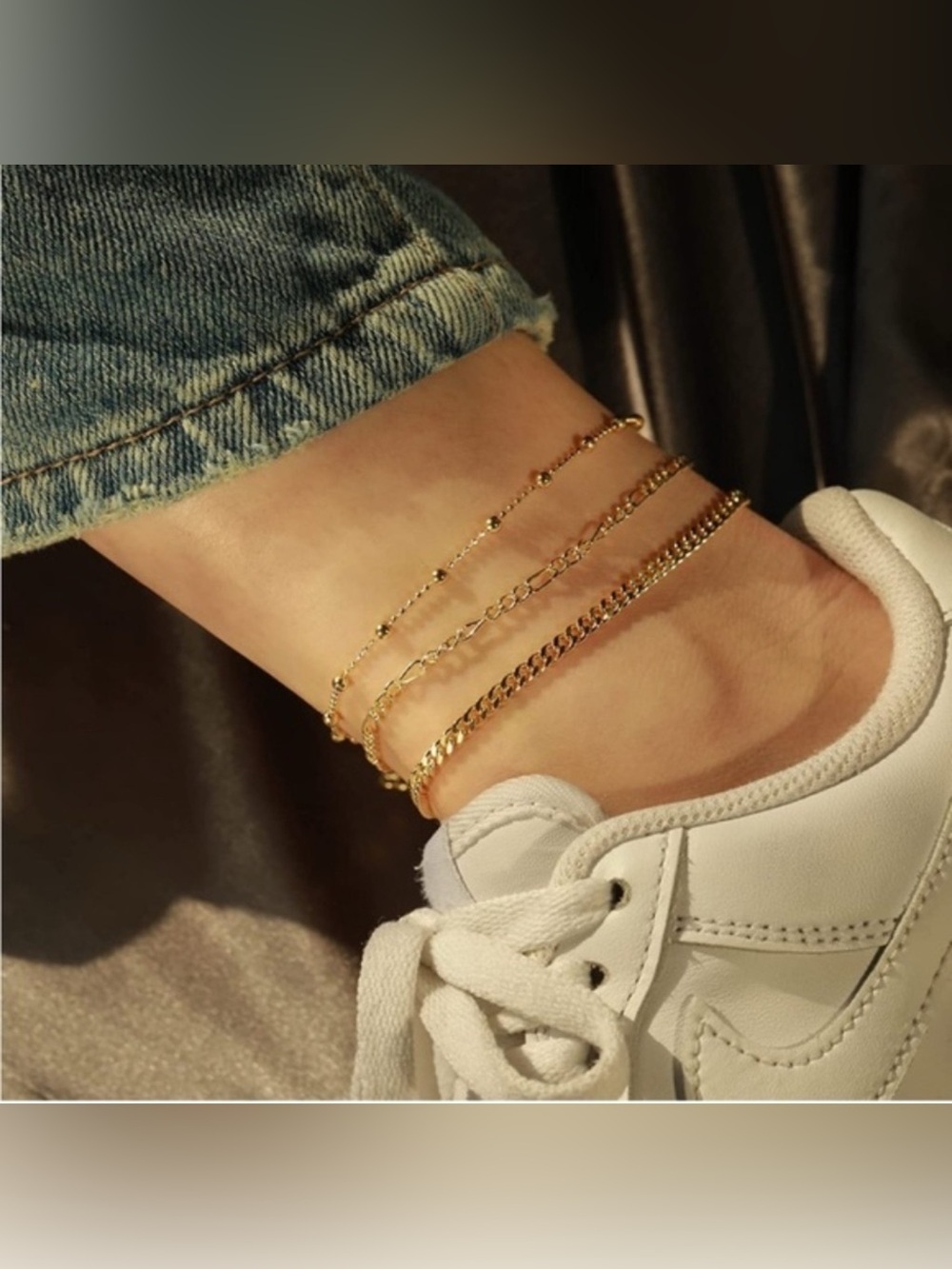 14k Gold Plated 3pc Chain Anklets